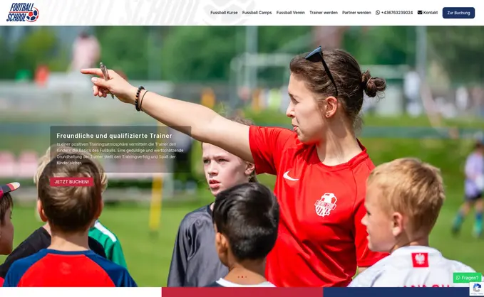 Football School Austria website developed in WordPress for youth football training programs
