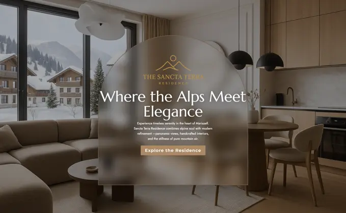Luxury real estate website design for Sancta Terra Residence displayed on desktop screen